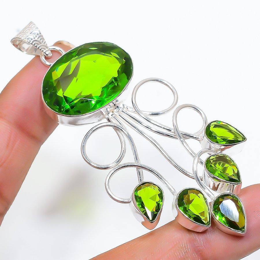 

Этническая ювелирная подвеска ручной работы с драгоценными камнями перидот 3,15 дюйма VM-692