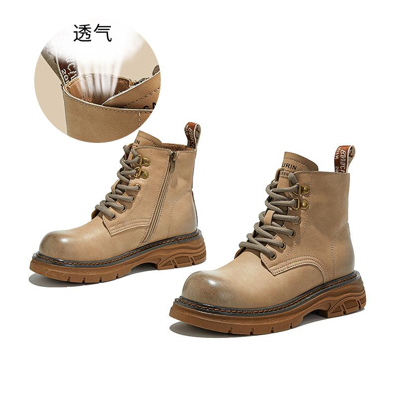 Leather rhubarb boots women's 2025 autumn and winter new retro polished Martin boots casual boots British style tooling short boots