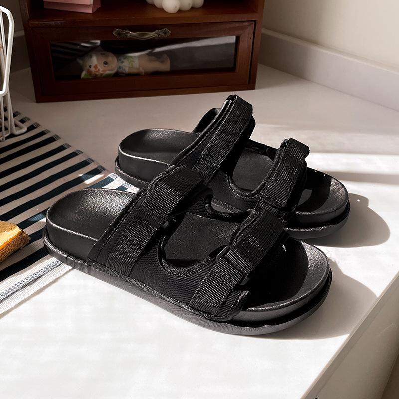 Non-slip Cool Slippers Women's Summer Slippers New Fashion Outer Wear Thick Sole Adjustable One-word Drag Women's Cloth Strap Sandals