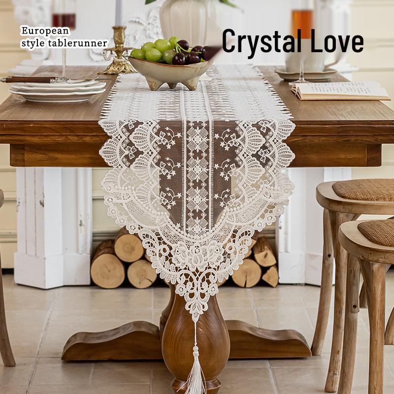 Vintage French Lace Table Runner - Elegant Retro Dining & Sideboard Mat