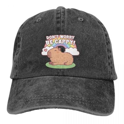 Tęczowa Nie martw się Bądź Szczęśliwy Czapka z daszkiem Męskie Kapelusze Damskie Daszek Ochrona Snapback Czapki ze zwierzątkami Kapibara