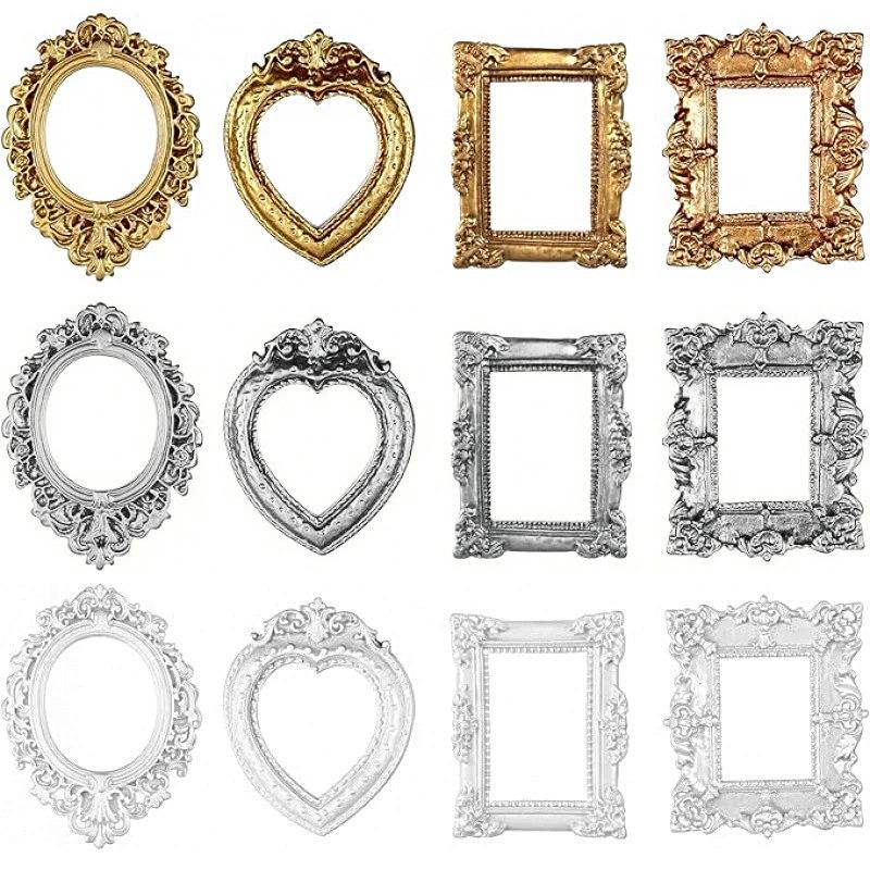 Mini Vintage Resin Picture Frame Cute Antiqued Small Photo Frame for Dollhouse Ornaments Desktop Display DIY Craft Gifts