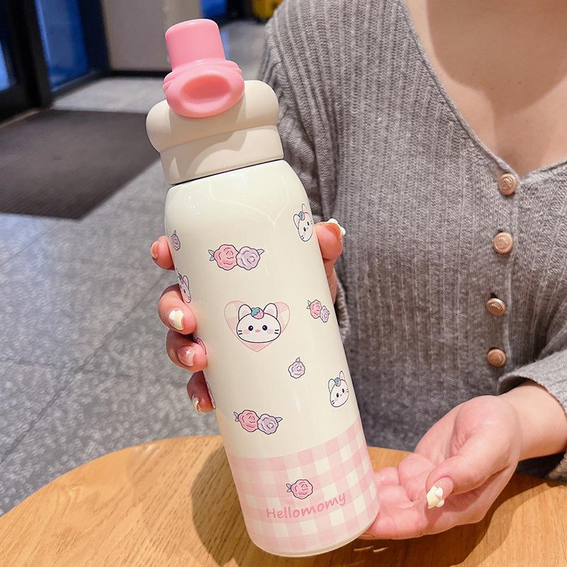 Stainless Steel Double Drink Children's Thermos Cup Portable Straw Cup Cute Student Water Cup