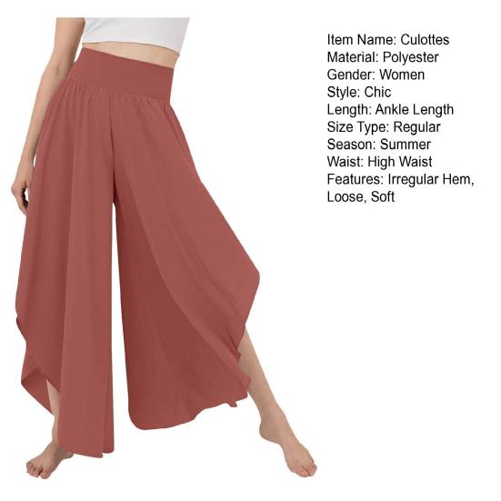 Pantaloni Culotte da Donna Vita Alta Elastica Orlo Irregolare Lunghezza alla Caviglia Colore Unito Cavallo Profondo Morbidi Traspiranti Pantaloni Femminili