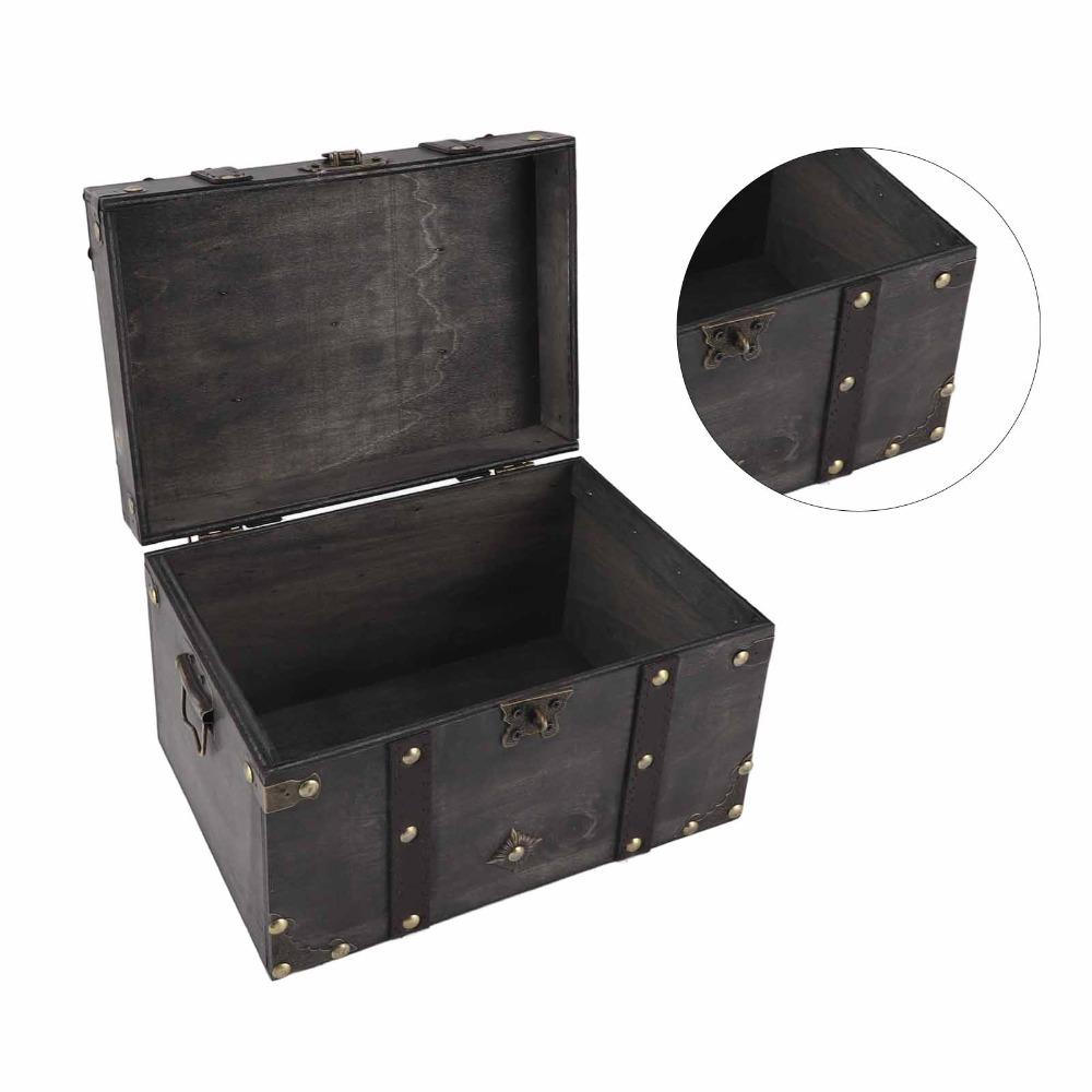 Large Decorative Treasure Chest Grey Wooden Jewelry Box Wooden Storage Box Home Bedroom Decor