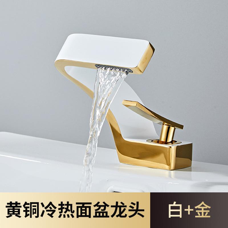 Golden Creative Waterfall Home Single Hole Handwashing Basin Face Washing Basin Desk Basin Faucet Bathroom  Faucet