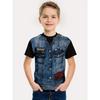 Summer Round Neck 3D False Two-piece Printed Top Role Playing Costume Fashionable Casual Short Sleeved Children's Boy T-shirts