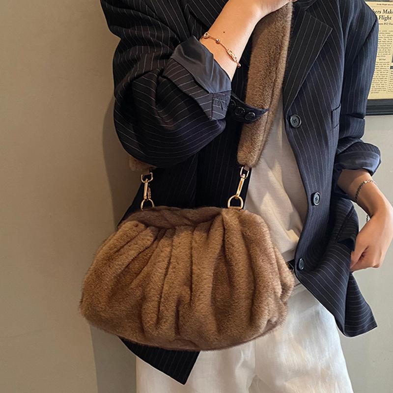 Yogodlns Geantă Nori Încrețiți la Modă Geantă Mică de Umăr din Blană Sintetică Moale pentru Femei Tendință de Iarnă Genți de Mână Geantă Crossbody