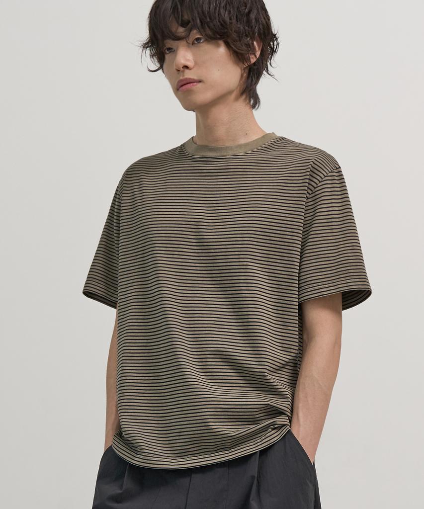 EXCONTAINER Pigment Dyed Stripe Half T-Shirt (Deep Beige)