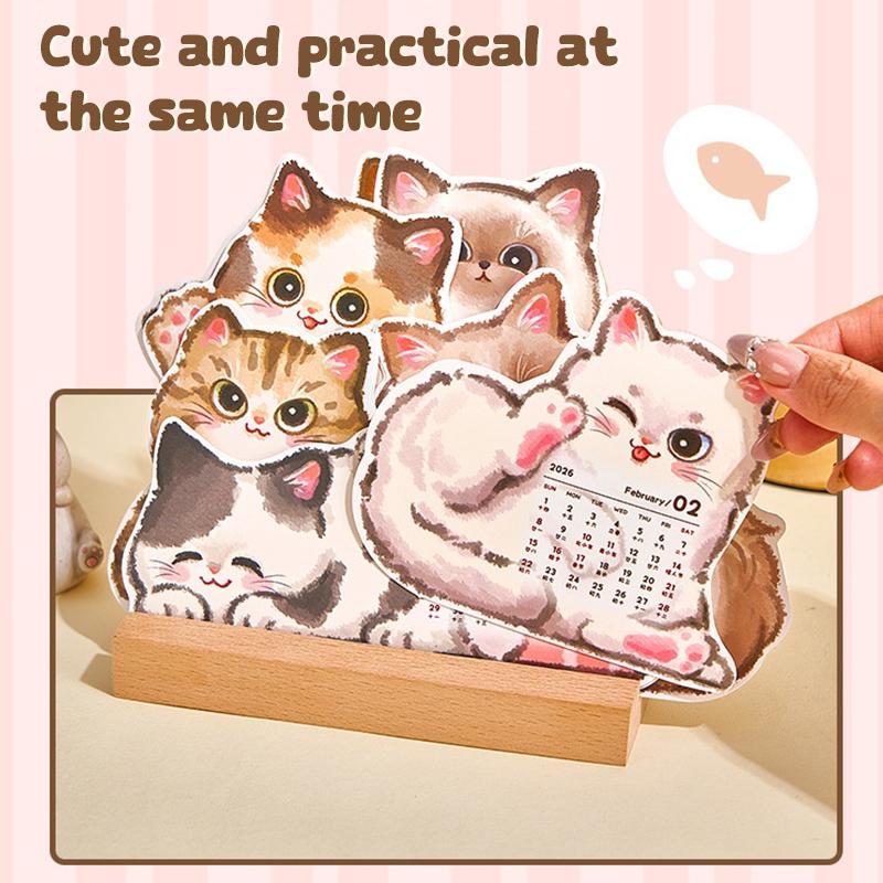 2026 Cute Cat Dog Card Insert Desk Calendar Office Home Monthly 12Month Family Planner Organizer New Year Calendar Desktop Decor