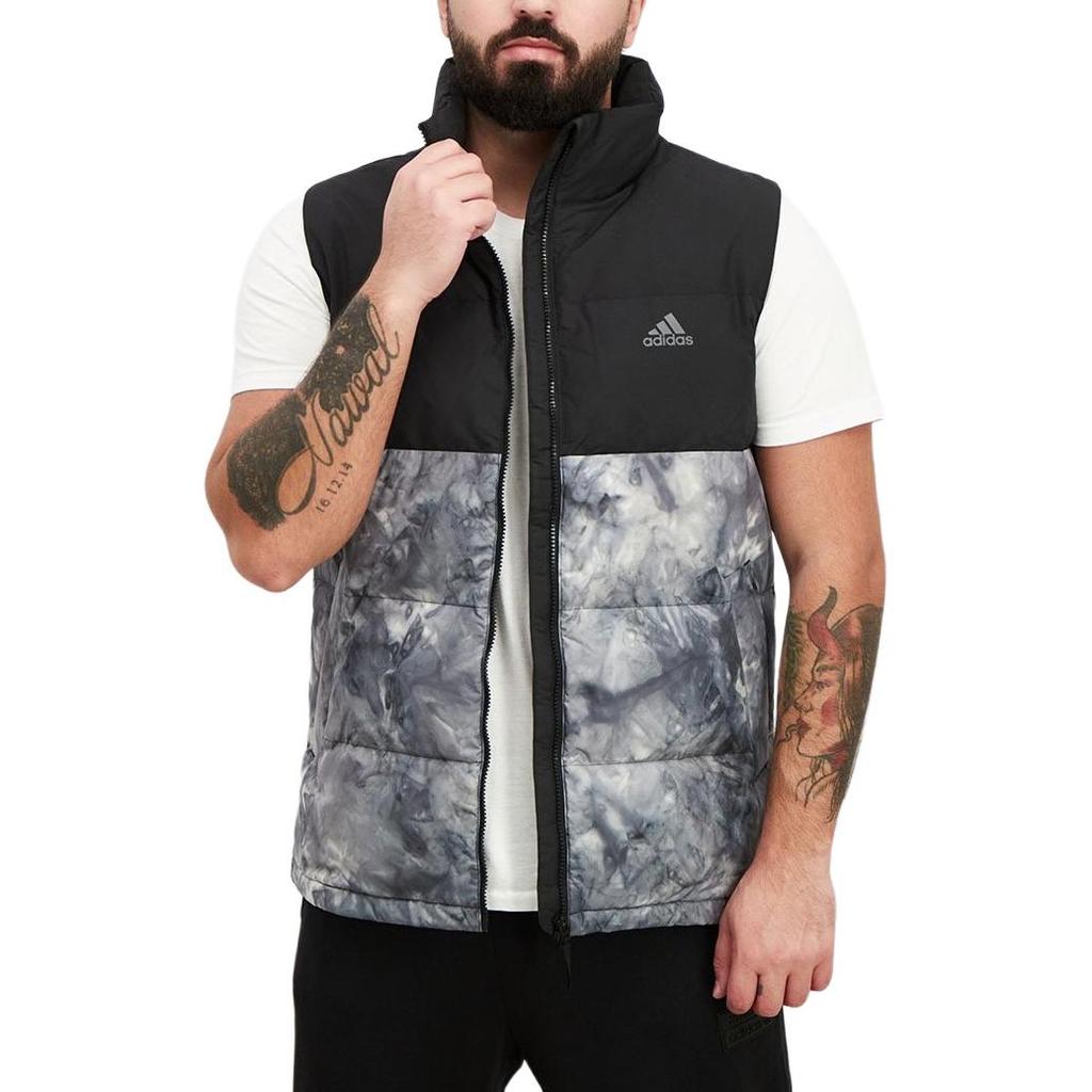 adidas Tiedye Down Vest High Collar Padded Winter Men Vest Black Grey GE9985