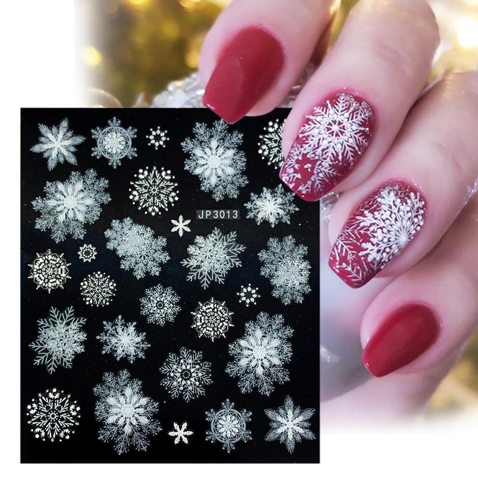 5D Nail Art Decals Decoration Self Adhesive Nail Art Stickers Manicure Design White Snow Sticker for Nail Design Merry Christmas