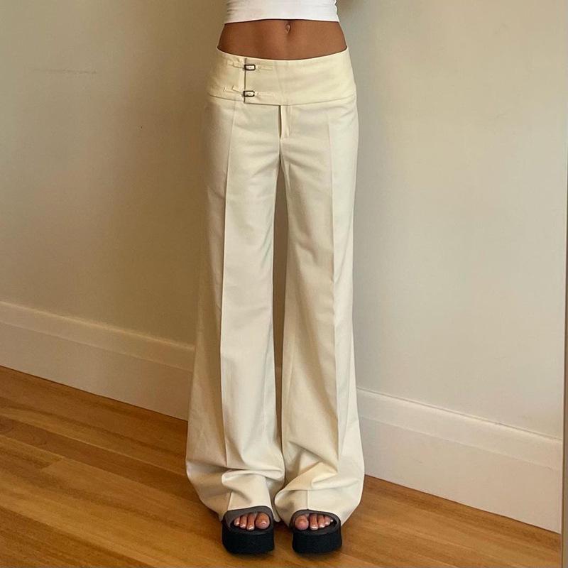 American Style Low-Rise Patchwork Trousers: Autumn/Winter Casual, Comfortable, Slight Stretch, Straight Leg