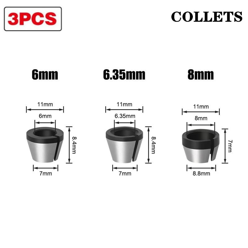 3 pezzi Pinze 6,35 mm 8 mm 6 mm Pinza Mandrino Incisione Rifilatura Macchina Elettrica Router Fresa Accessori