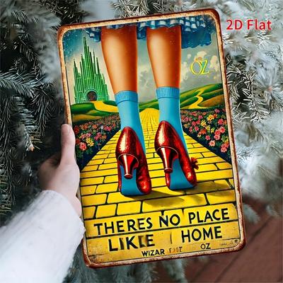 1pc Wizard of Oz Metal Wall Sign - Dorothy's Slippers & Yellow Brick Road Iconic Movie Art, City Backdrop with Iconic Characters