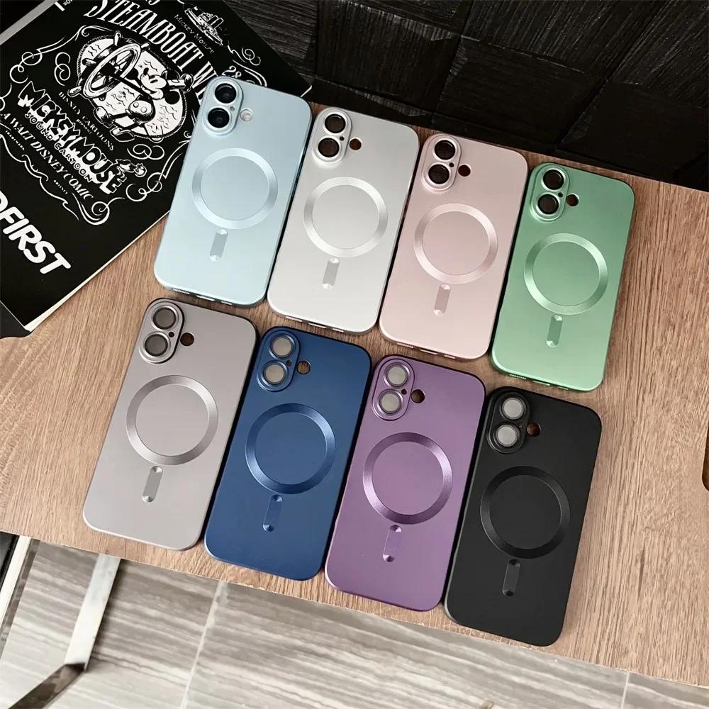 Metallic Matte for Magsafe Armor Case for IPhone 16 Pro Max Plus 15 14 13 Magnetic Wireless Charge Shockproof Phone Cover