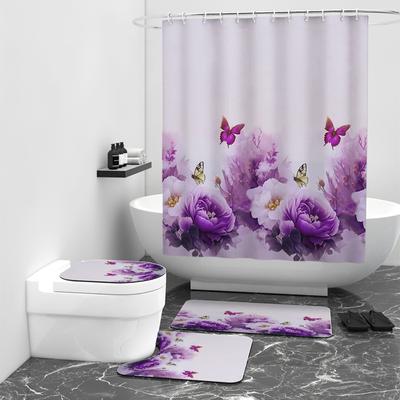 Flower Butterfly Digital Printing Shower Curtain Blocking Waterproof Bathroom Decorative Curtain