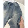 Girls Stamping Jeans Spring Autumn Children's Loose Straight Leg Pants Korean Version Girl Wide Leg Pants