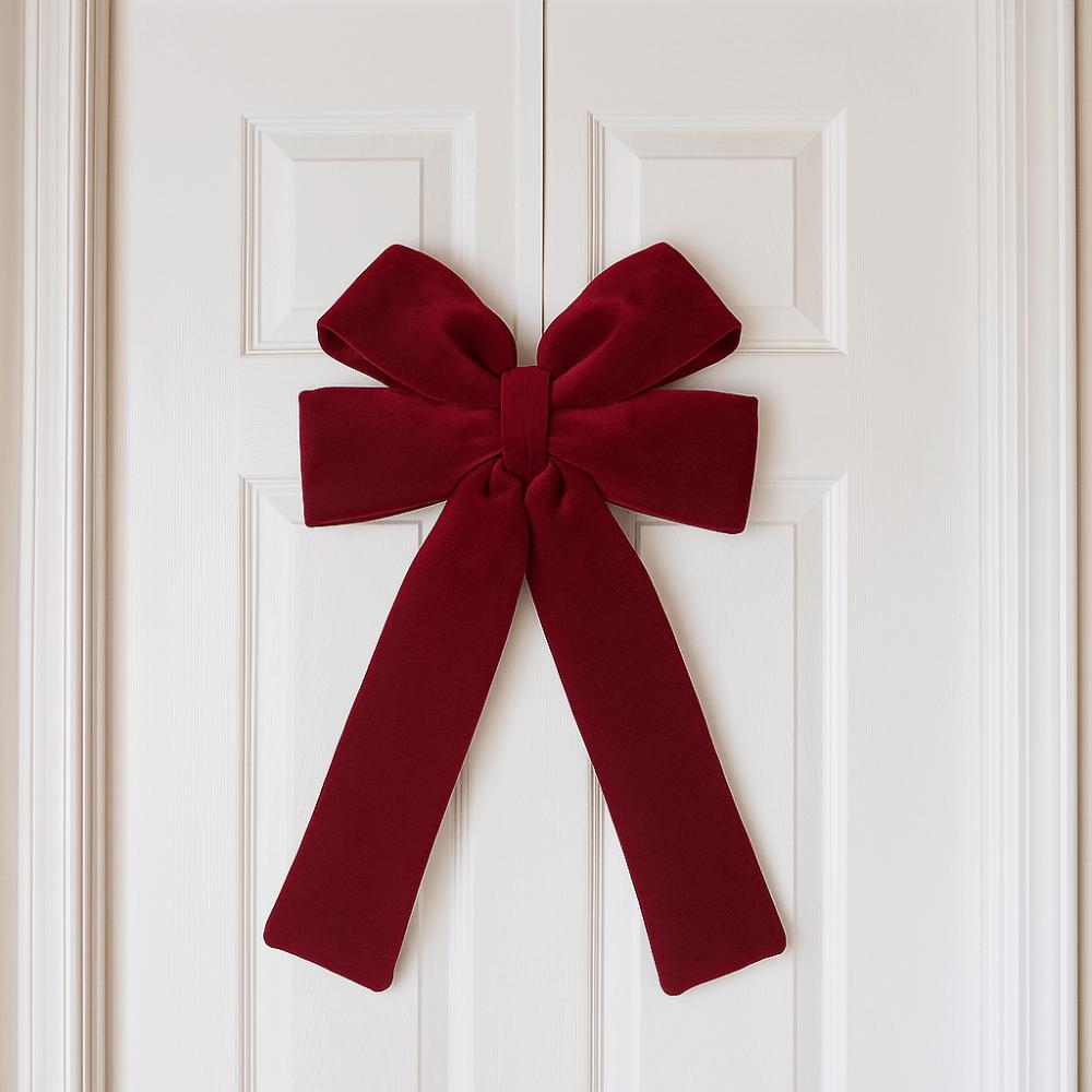 Large Size Christmas Red Velvet Bow Extended Ribbon Reusable Christmas Wreath Bow-knot Classic Xmas Bow-knot Pendant Stair