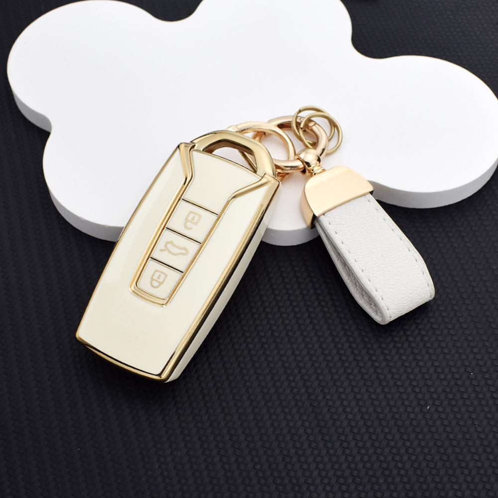 Soft Durable TPU Key Fob Cover for Volkswagen Touareg 2018-2023 - 3 Button Car Remote Protective Case with Key Chain Key Rings