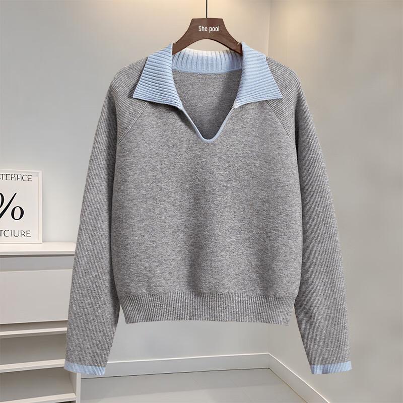 

Женский элегантный пуловер из шерсти и тенселя с лацканами M