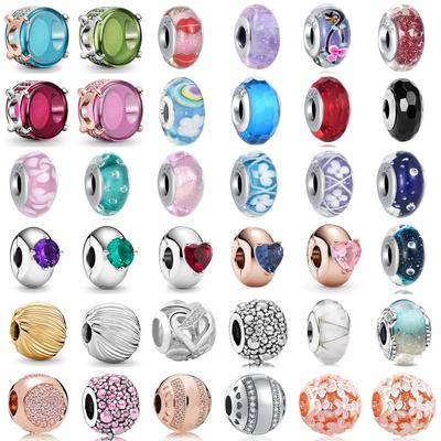 Placcatura in Rame Nuvole di Fiori Rosa Cielo Stellato Blu Perline di Vetro Charms Adatti per Braccialetti Originali Collane Fai da Te Gioielli di Lusso da Donna