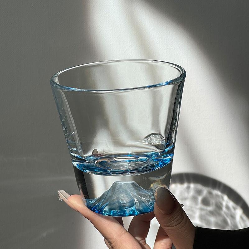 Blue Limited Edition Fuji Mountain Glass Cup Japanese Sle High Aesthetic Value Coffee Drinking Cup for Home Use Water Cup
