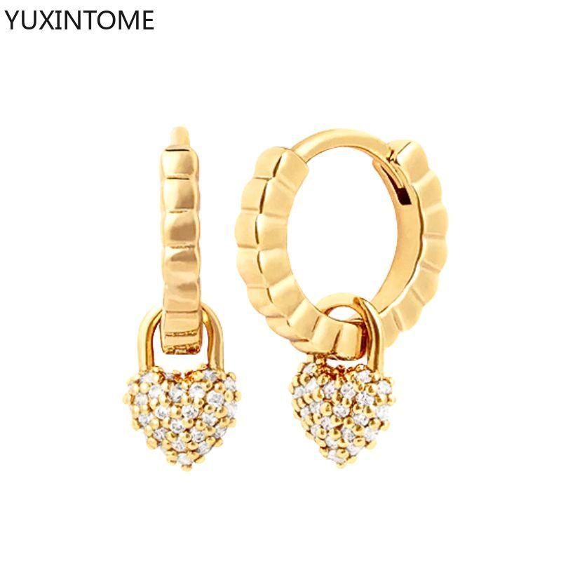 925 Silver Ear Needle Exquisite Heart Pendant Hoop Earrings Fashion Geometric Zircon Stud Earrings Women's Fine Jewelry
