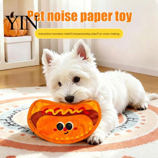 Durable Plush Dog Toys Crinkle Chew Toy, Food Shape Interactive Hamburger Pizza Hot Safe Fabric Teething Design, Toy for Small And Medium Dogs Squeaky
