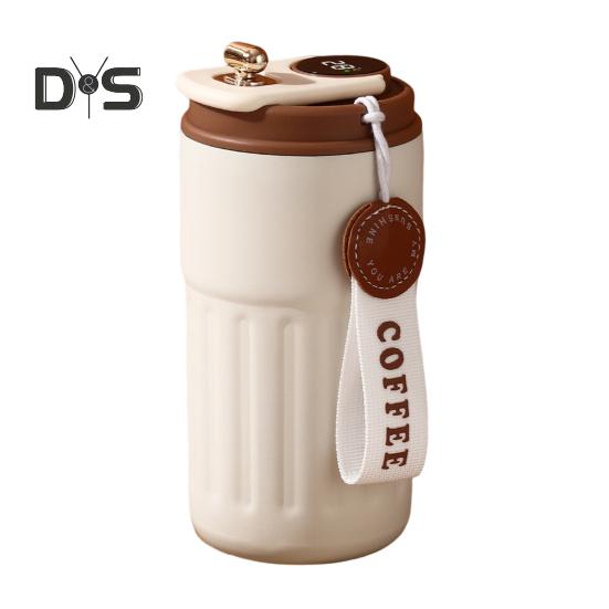 Cana termica de cafea cu afisare a temperaturii 450 ml capac rezistent la scurgeri Cana de cafea reutilizabila din otel inoxidabil Cana cu vid cald si rece pentru iubitorii de cafea
