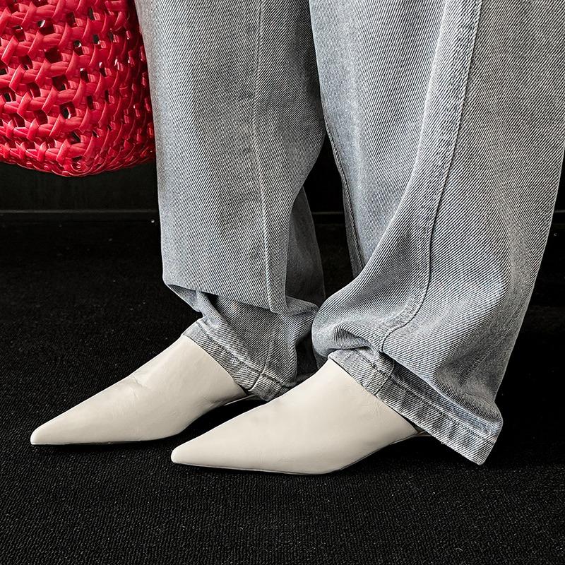 Fashion 2025 New Baotou Low Heel Liangtuo Women's Summer New Pointed Toe Deep Mouth Slip-on Anti-Slip Wear-Resistant Sandals