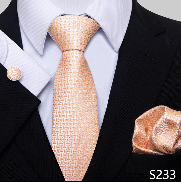 Men's 8cm Solid & Polka Dot Plaid Tie Set with Cufflinks & Pocket Square