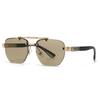 Double-beam frameless square sunglasses, retro metal trimmed sunglasses, unisex driving sunshades.