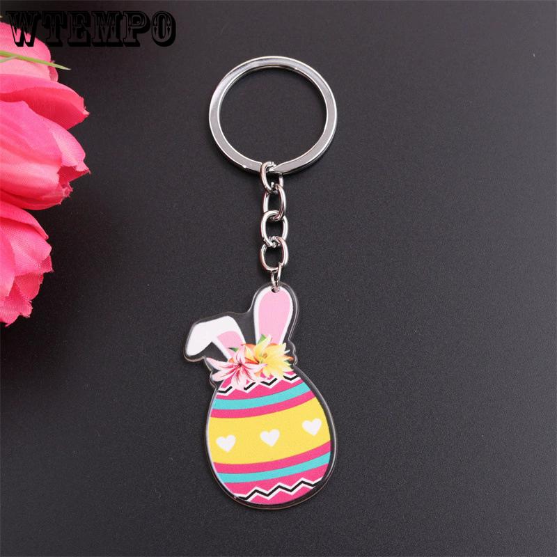 WTEMPO Spring Party Easter Rabbit Ear Easter Egg Keychains Kit Bags Pendant Keychains Car Key Door Key Decorations DIY Keychain Crafts Making Supplies