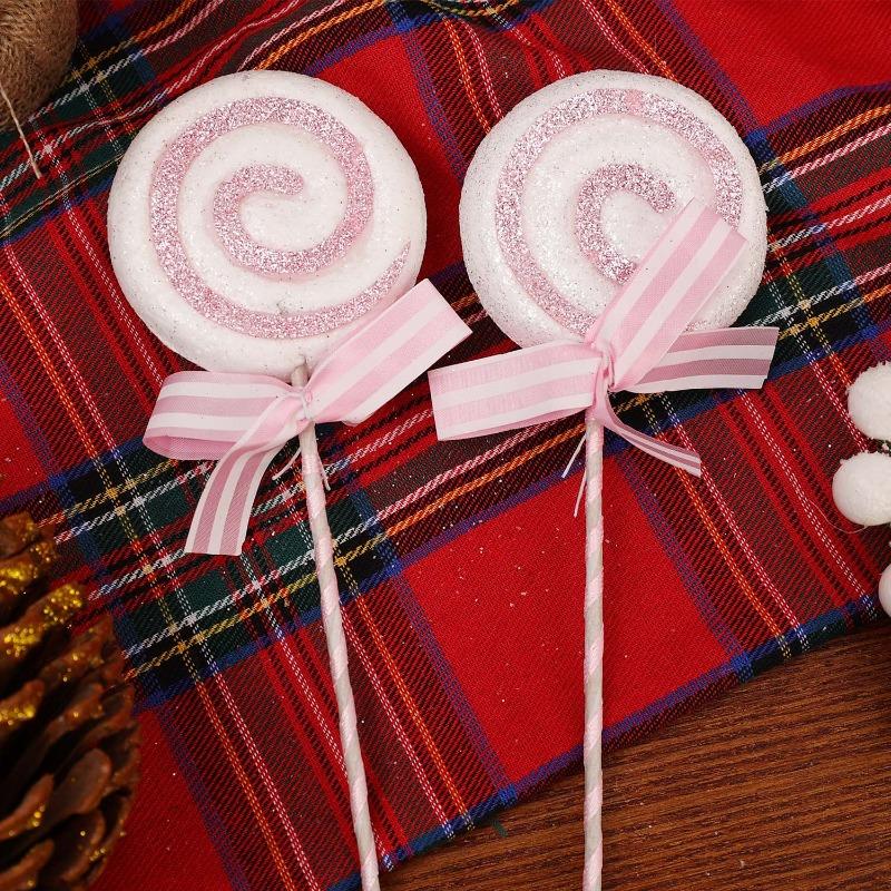 Christmas Lollipop Ornaments Plastic Glittery Candy Cane Xmas Tree Hanging Pendants Home Party Festival New Year Decors Gifts