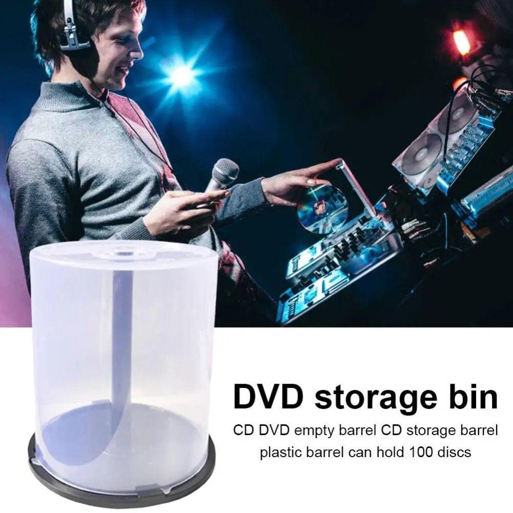 Průhledný plastový kbelík na DVD úložný prostor Pojme 100 disků Organizér na disky Přenosný kbelík na CD úložný prostor Domov