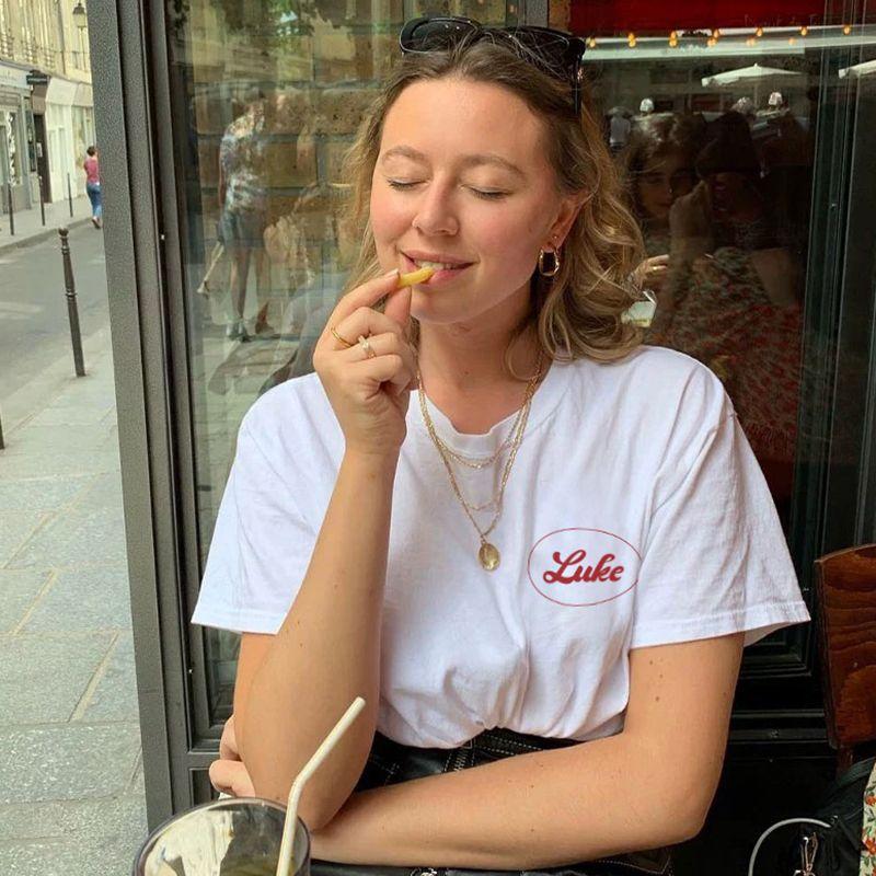 American Retro Sports Niche Style Luck Letter Simplicity White T Women's Shirt Short Sleeve Women's