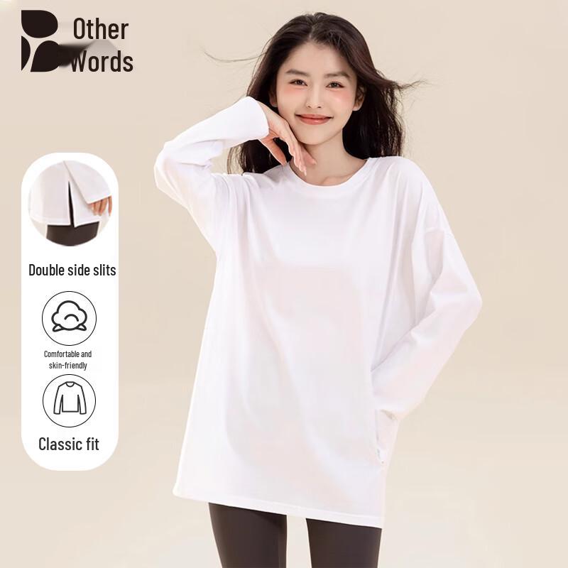 

Women s Loose-Fit Mid-Length Slit Hem Long-Sleeve T-Shirt S
