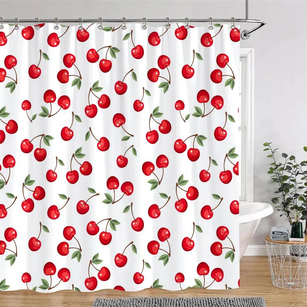 Třešeň Jahoda Citron Broskev Ovocný Potisk Sprchový Závěs Polyesterová Tkanina Dětské Koupelnové Závěsy Koupelnová Dekorace S Háčky