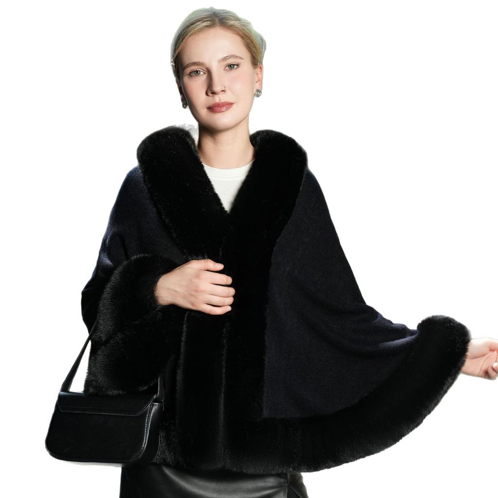 Autumn and Winter New Thick Knitted Cloak Cheongsam Solid Color Versatile Wool Shawl Warm Evening Dress Outer Cloak