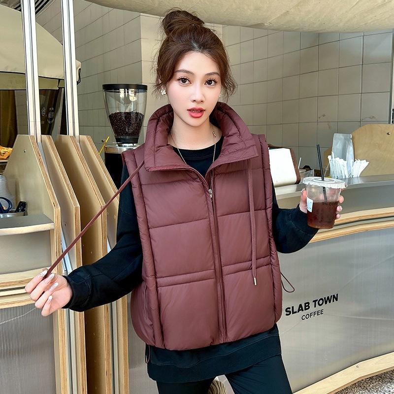 

European and Korean new down cotton vest autumn and winter sleeveless cotton jacket loose cotton vest vest wear warm vest XXL бордовый