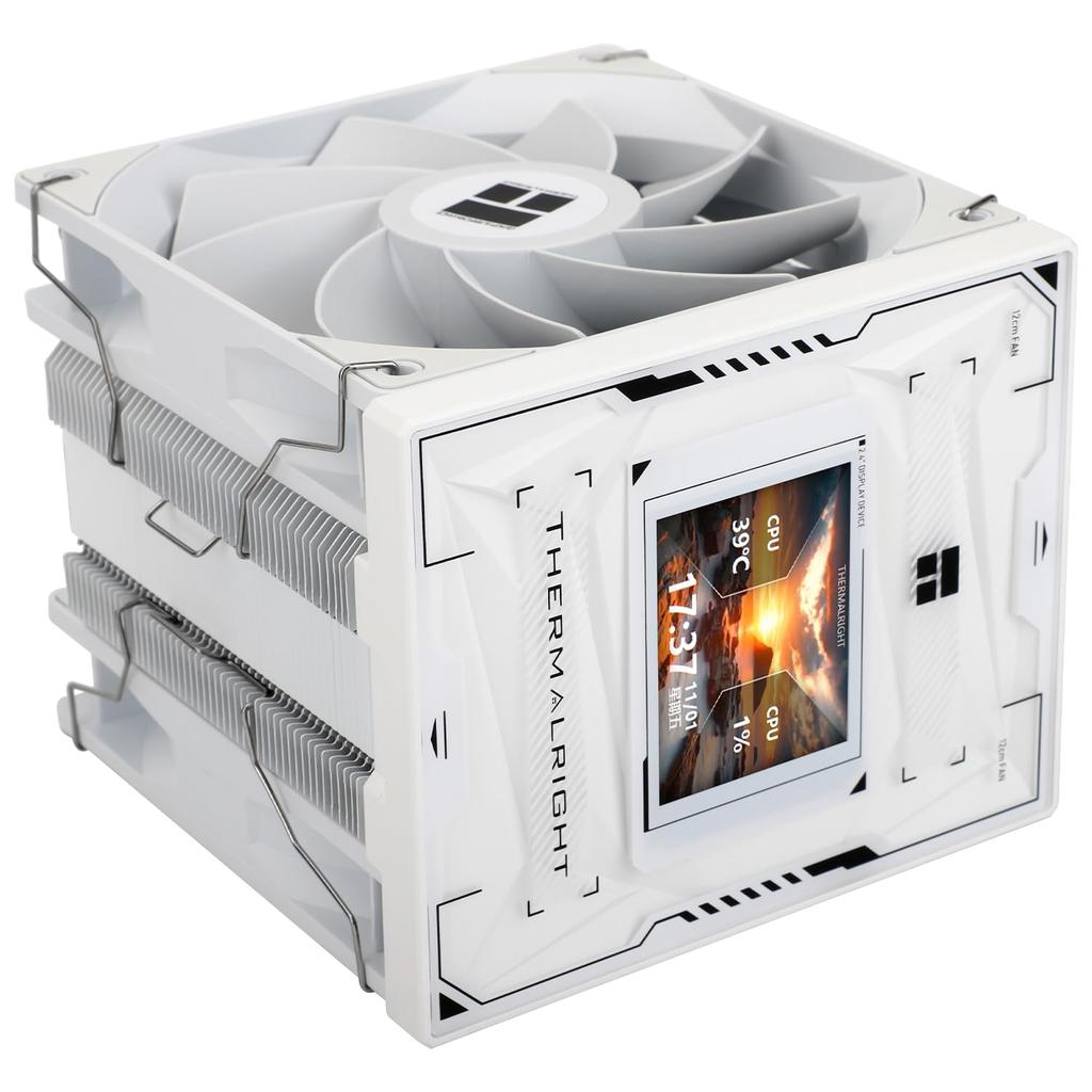 Thermalright Burst Assassin 120 Vision White Side-Flow Single Tower Heatsink CPU Cooler with 2.4-inch LCD Panel, 6 x 6mm Heat Pipes, Authorized