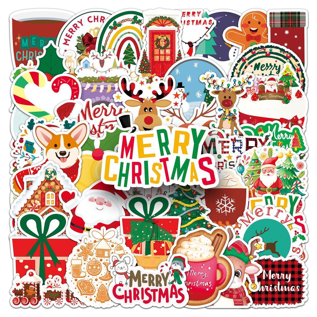 50 Christmas Doodle Stickers Personalized Cartoon Cute Holiday Decoration Mobile Phone Case Water Cup Creative Stickers