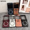 Luxury Leather for Magsafe Bracket Case for Samsung Galaxy Z Flip 7 6 5 4 3 Flip7 Ring Holder Magnetic Wireless Charging Cover
