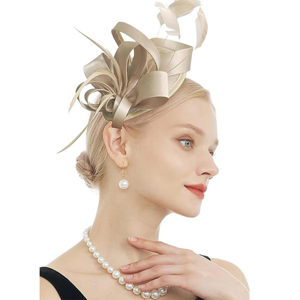 Fascinator für Damen, Tea-Party-Hut, Stirnband, Derby, Hochzeit, Kirche, Braut, Cocktail, Federn, Haarspange