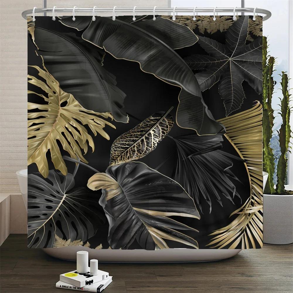 Tropical Green Plant Shower Curtain Polyester Fabric Waterproof Bath Curtain Home Decor Palm Leaves Cactus Bathroom Curtains