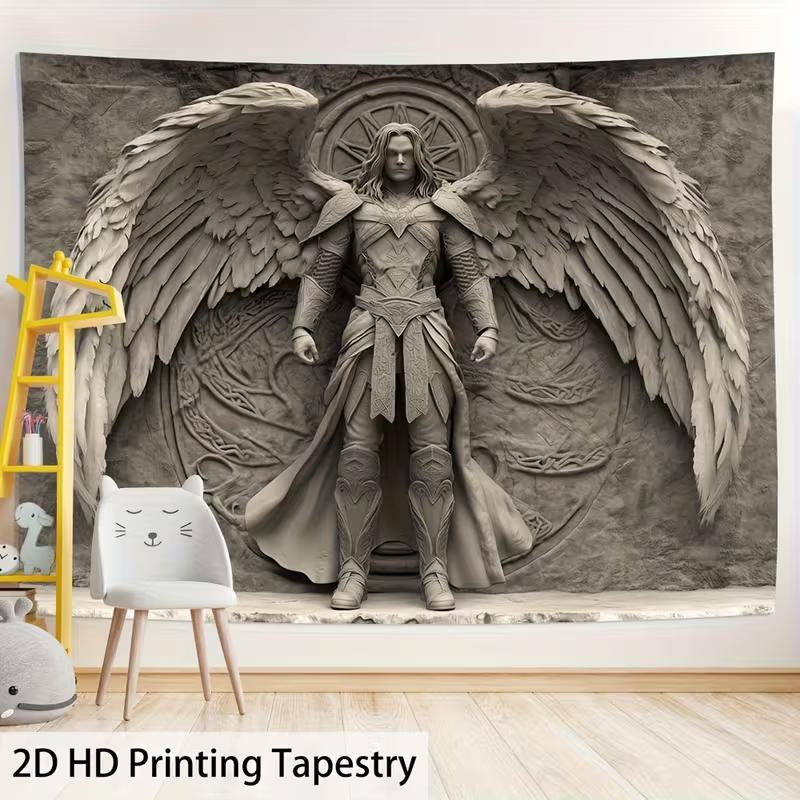 2D Grey Archangel Statue Tapestry Aesthetic Room Background Decor