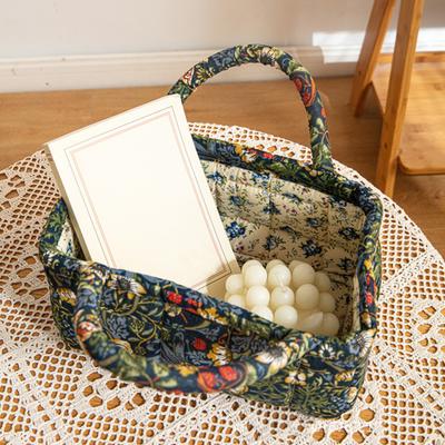 Floral Storage Basket Fabric Foldable Storage Tote with Handles Boho Collapsible Basket