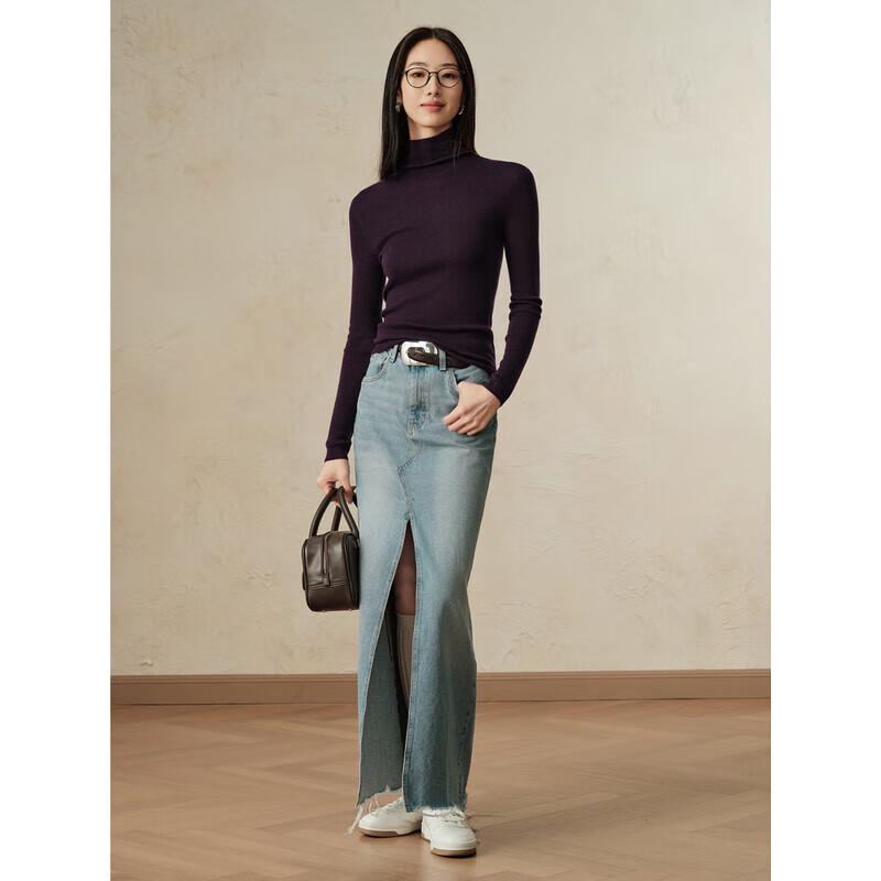 

Jiusi Annakoo Women s Seamless 100% Wool High-Neck Knit Sweater L