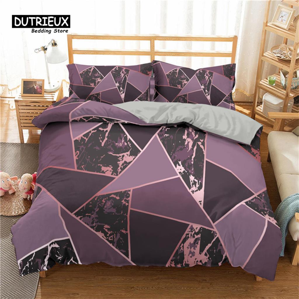 Geometric Bedding Set Microfiber Abstract Triangle Marble Pattern Print Duvet Cover With Pillowcases Teens Adults Bedroom Decor
